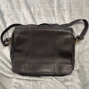 Genuine Leather‎ Messenger Bag Briefcase Dark Brown Brass Hardware Adjust Strap